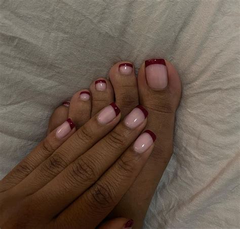 Red French Tip Acrylic Toe Nails Gel Toe Nails Minimalist Nails