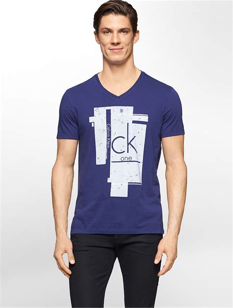 Calvin Klein White Label Ck One Logo Block V Neck T Shirt In Navy Blue