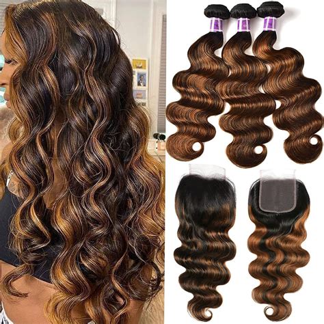 Amazon UNICE Brown Highlight Body Wave Human Hair 3 Bundles With