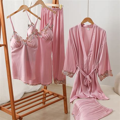 Ensemble De Pyjamas En Satin Soyeux Pour Femmes Robe Imbib E V Tements