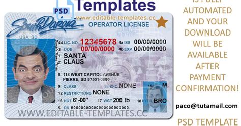 South Dakota Driving Licence Template Editable Templates