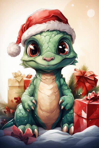 Premium Ai Image Funny Dinosaur In A Santa Hat And With T Boxes The Eastern Calendar Year