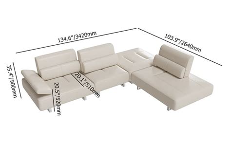 Mm White Leather Lounge Deep Seat Sectional Sofa With Adjustable