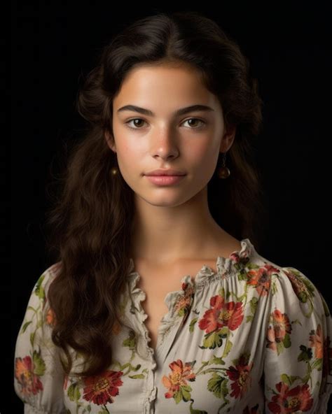 Retrato De Una Hermosa Joven Con El Pelo Largo Y Oscuro Sobre Un Fondo