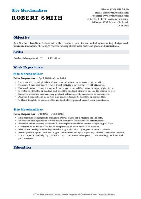 Site Merchandiser Resume Samples Qwikresume