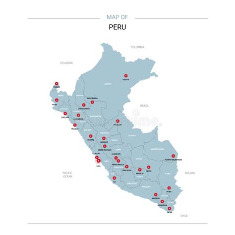 Peru Map With Regions And Their Capitals Stock Vector Illustration Of Colombia Administrative