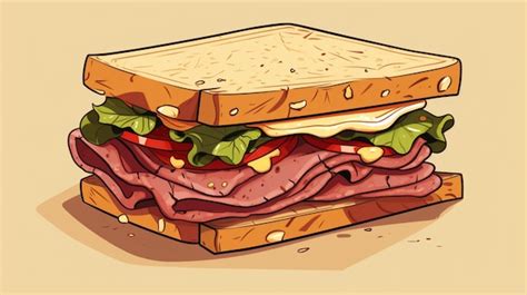 Premium Vector A Drawing Of A Sandwich With Meat And Cheese