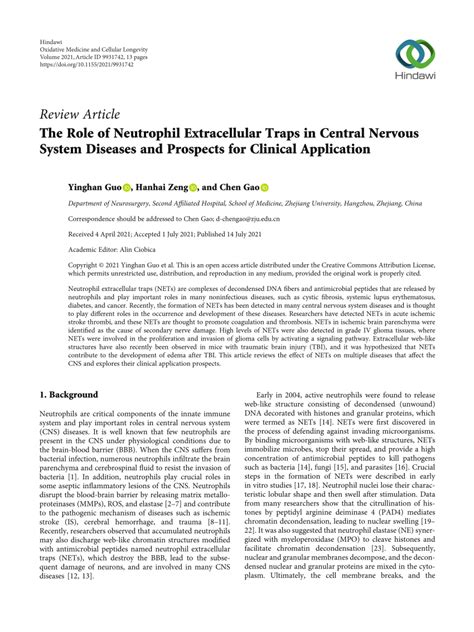 PDF The Role Of Neutrophil Extracellular Traps In Central Nervous