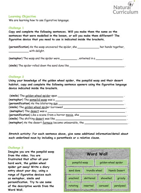 Figurative Language Worksheets Year 6 Language Worksheets