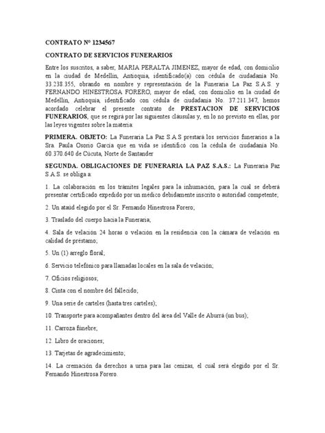 Contrato De Servicios Funerarios Pdf Casa Funeraria