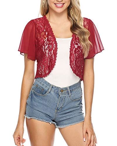 Buy Women Shrug Short Sleeve Lace Bolero Jacket Open Front Cropped