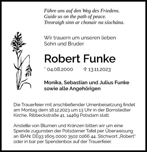 Traueranzeigen Von Robert Funke Trauer Anzeigen De