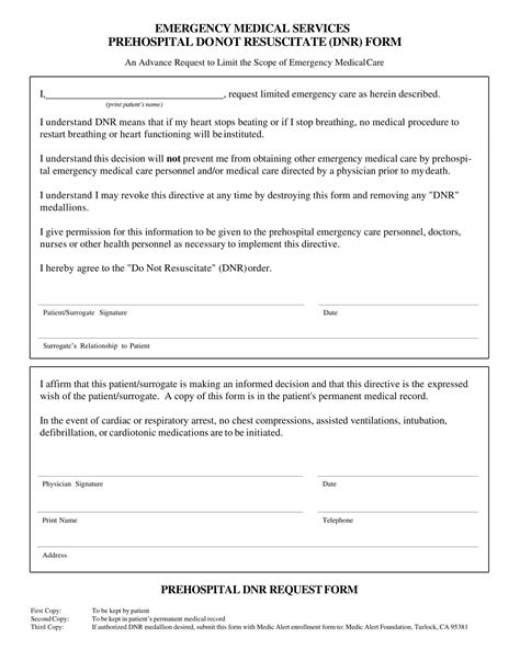 Free Printable Do Not Resuscitate Dnr Order Form Pdf Word