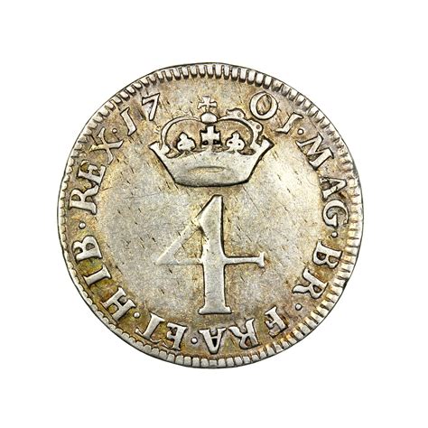 William Iii Ad 1694 1702 Silver Fourpence Ad 1701 Maundy Coinage