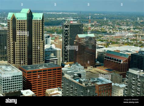 View of St. Louis, Missouri from atop the St. Louis Arch Stock Photo ...