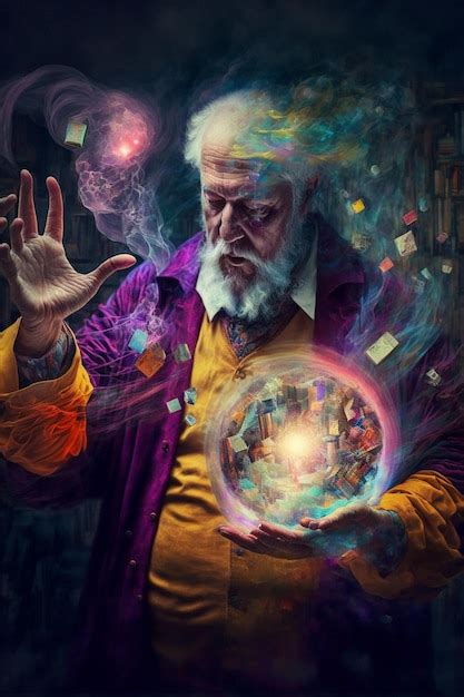 Premium Ai Image Painting Of A Man Holding Crystal Ball With Strange