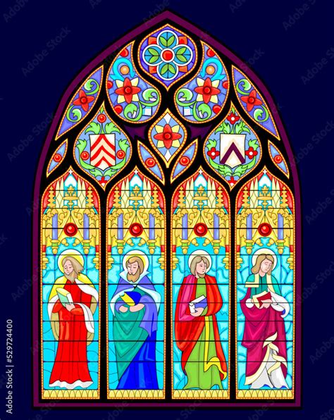 Beautiful Colorful Medieval Stained Glass Window Gothic Architectural