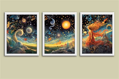 Celestial Panorama 3 Wall Art Set Prints Graphic by Red Gypsy Vintage Arts · Creative Fabrica