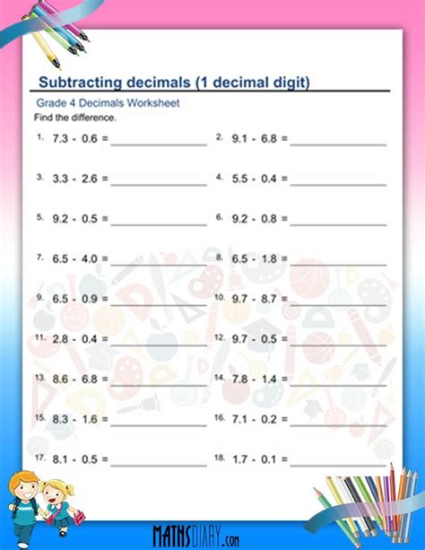 Subtraction Of Decimals Worksheet Grade Math Worksheets