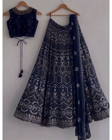 Neavy Blue Pure Georgette Embroidery Work Lehenga Choli