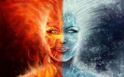 Fire And Ice By Fantasymaker On Deviantart Fire And Ice Wallpaper