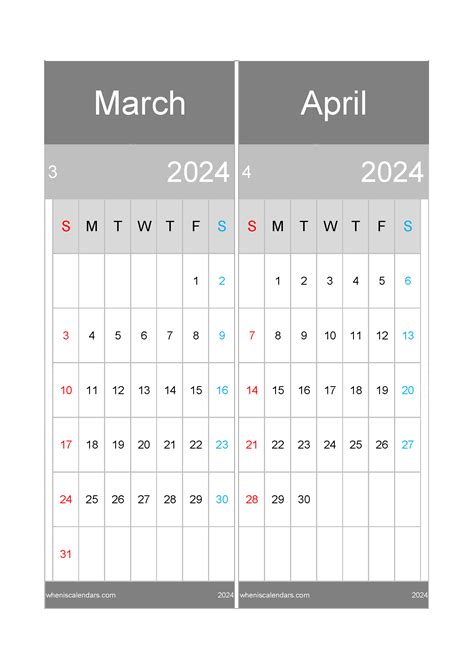 Download Calendar Mar April 2024 A4 MA24015
