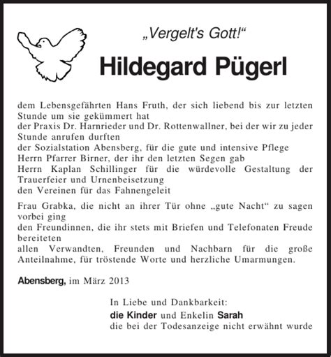 Traueranzeigen Von Hildegard P Gerl Mittelbayerische Trauer