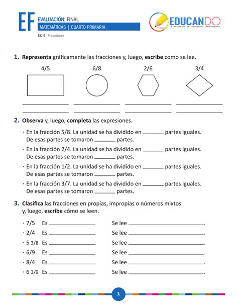 1 Representa Gráficamente Las Fracciones Y Luego Escribe Como Se