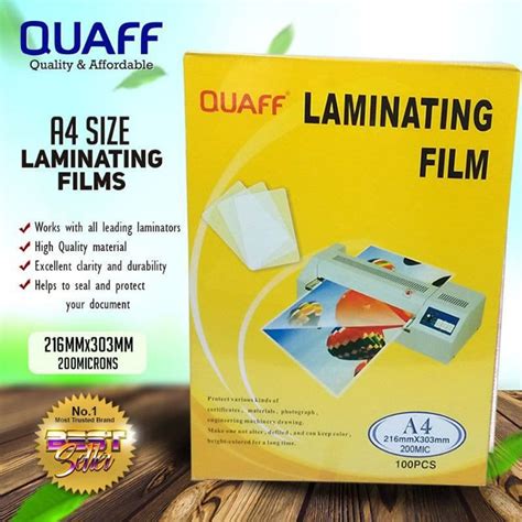 QUAFF LAMINATING FILM A4 100 FILMS PER PACK 125 200 250MIC Cuyi