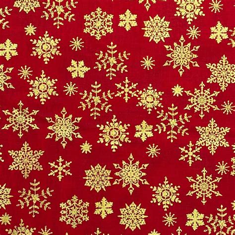 Red And Gold Christmas Snowflake Cotton Fabric Etsy In 2024 Gold