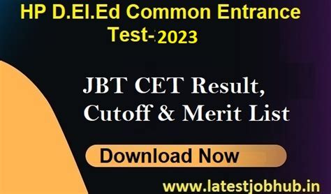 HPBOSE D El Ed CET Result 2023 JBT CET Merit List Released