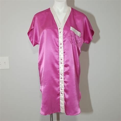 Cacique Lingerie Pink And White Satin Sleep Shirt Nig Gem