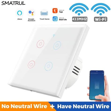 WHITE 4 Gang WIFI Interrupteur Tactile Sans Fil Intelligent Wi Fi RF