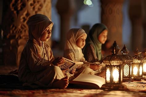 Premium AI Image | Moslem Children Reading Quran at the Mosque