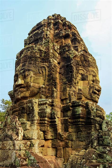 Tower With Two Of The Smiling Sandstone Faces At Th Century Bayon