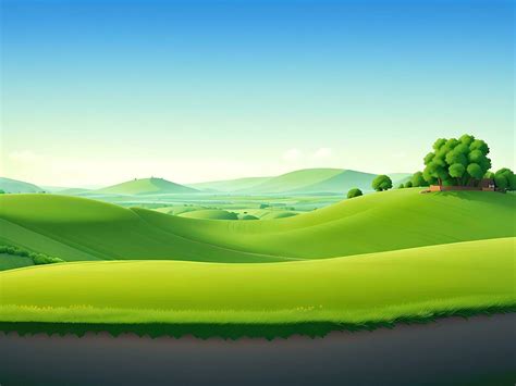 Natural Evening Landscape With Green Hills Catton Illustration Ai