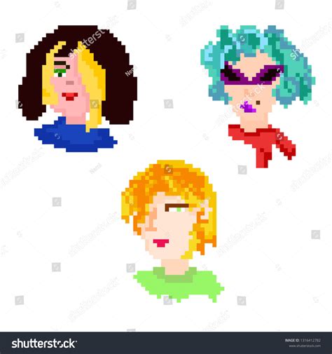 Pixel Art Girls Characters Vector Illustration เวกเตอร์สต็อก ปลอดค่าลิขสิทธิ์ 1316412782