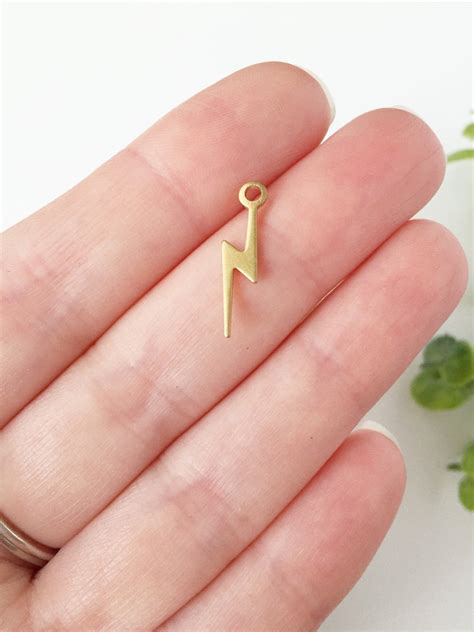 16 X Raw Brass Lightning Bolt Charms Gold Thin Lightning Pendants 20mm