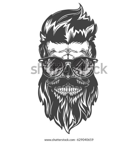 Vector Illustration Skull Beard Mustache Hipster Stock Vector Royalty