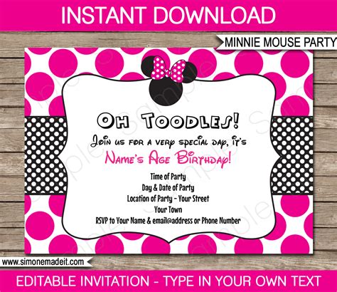 Minnie Mouse Party Invitations Template | Birthday Party