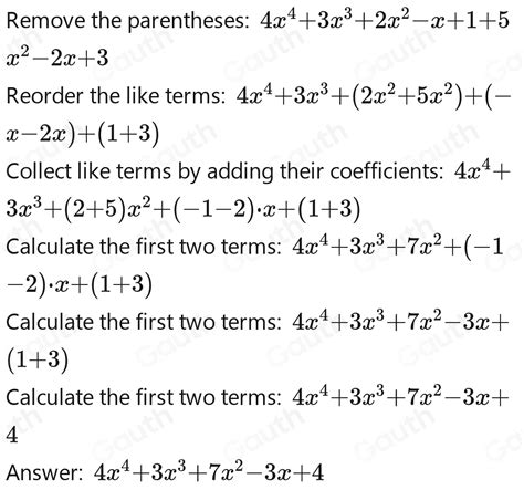 Solved Realiza Las Siguientes Sumas Y Restas De Polinomios 4x 4 3x 3