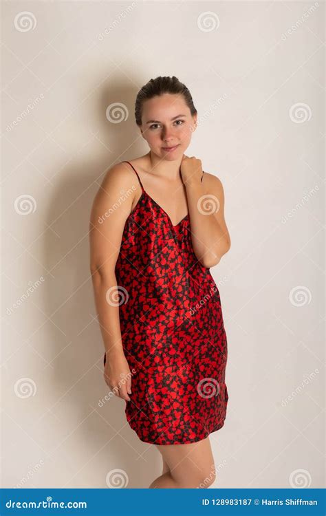 Brunette In Red And Black Stock Image Image Of Pretty 128983187