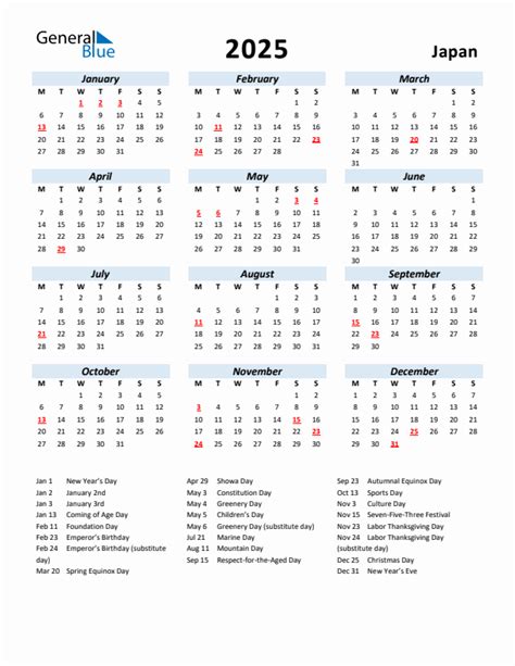 2025 Japan Calendar With Holidays