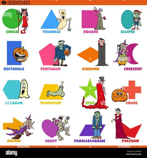 Basic Geometric Shapes With Halloween Characters Set Stock Vector Image