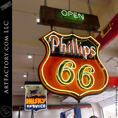 Neon Phillips 66 Sign Original Vintage Double Sided Die Cut Porcelain