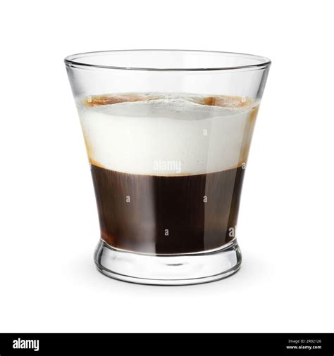 Glass Of Espresso Macchiato Coffee Isolated On White Background Stock