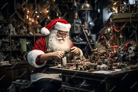 Premium Photo Generative Ai Illustration Of Santa Claus Making Toys