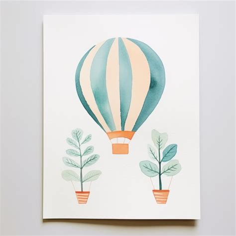 Premium Photo Colorful Hot Air Balloon Print With Teal And Gray Watercolors