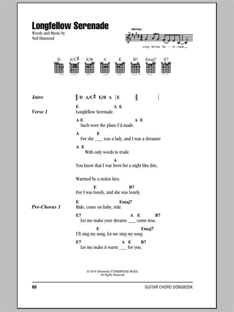 Longfellow Serenade By Neil Diamond Guitar Chords Lyrics Guitar