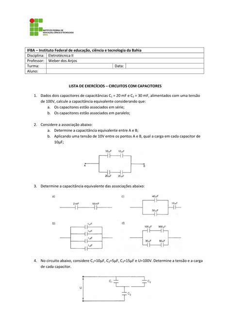 Pdf Lista Eletrot Cnica Ii Capacitores Dokumen Tips